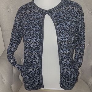 100 % PIMA COTTON. INTIWARA Women’s M blue Vintage Cardigan. Made in BOLIVIA.